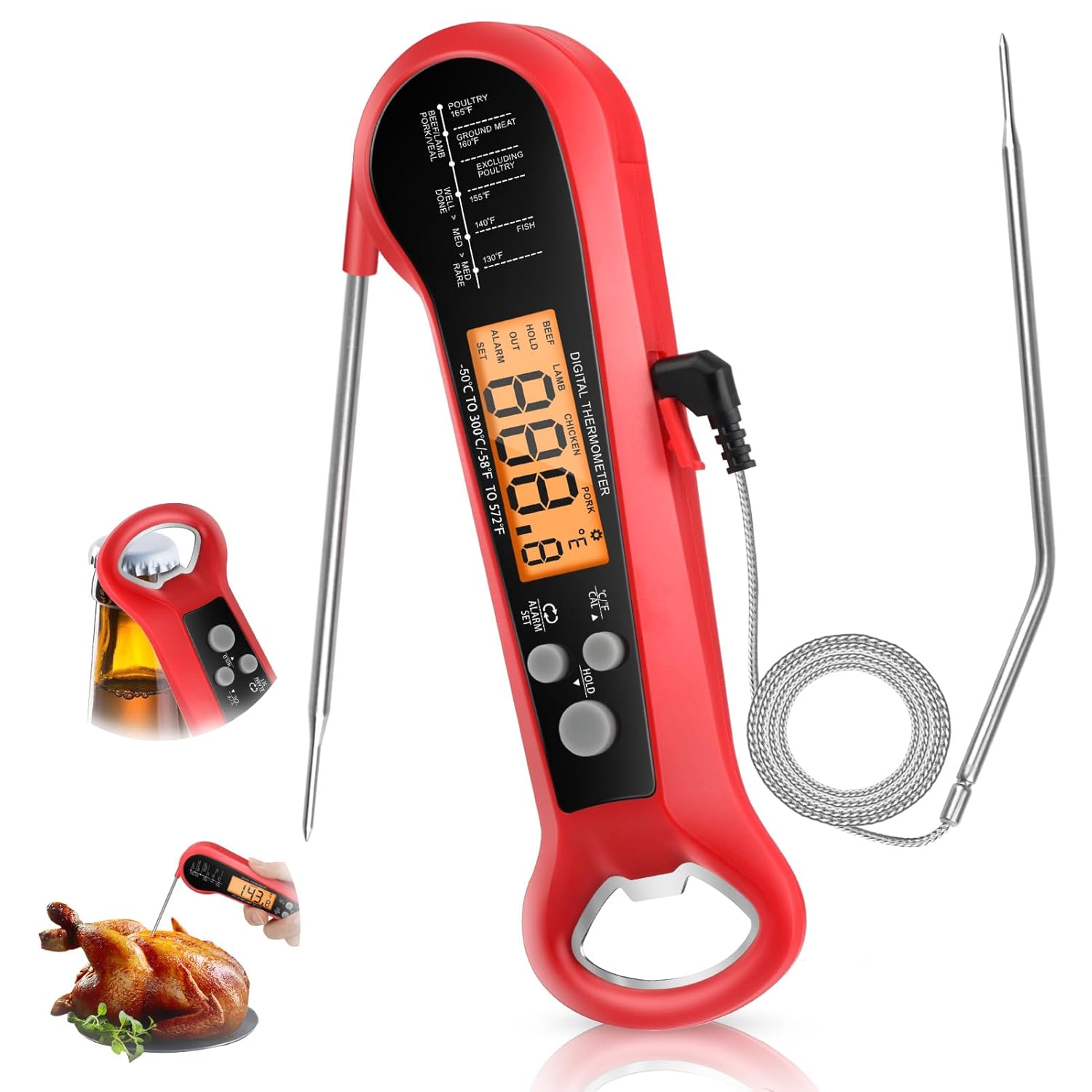 Instant Read Thermometer - Profesjonalny cyfrowy termometr do mięsa, wodoodporny,