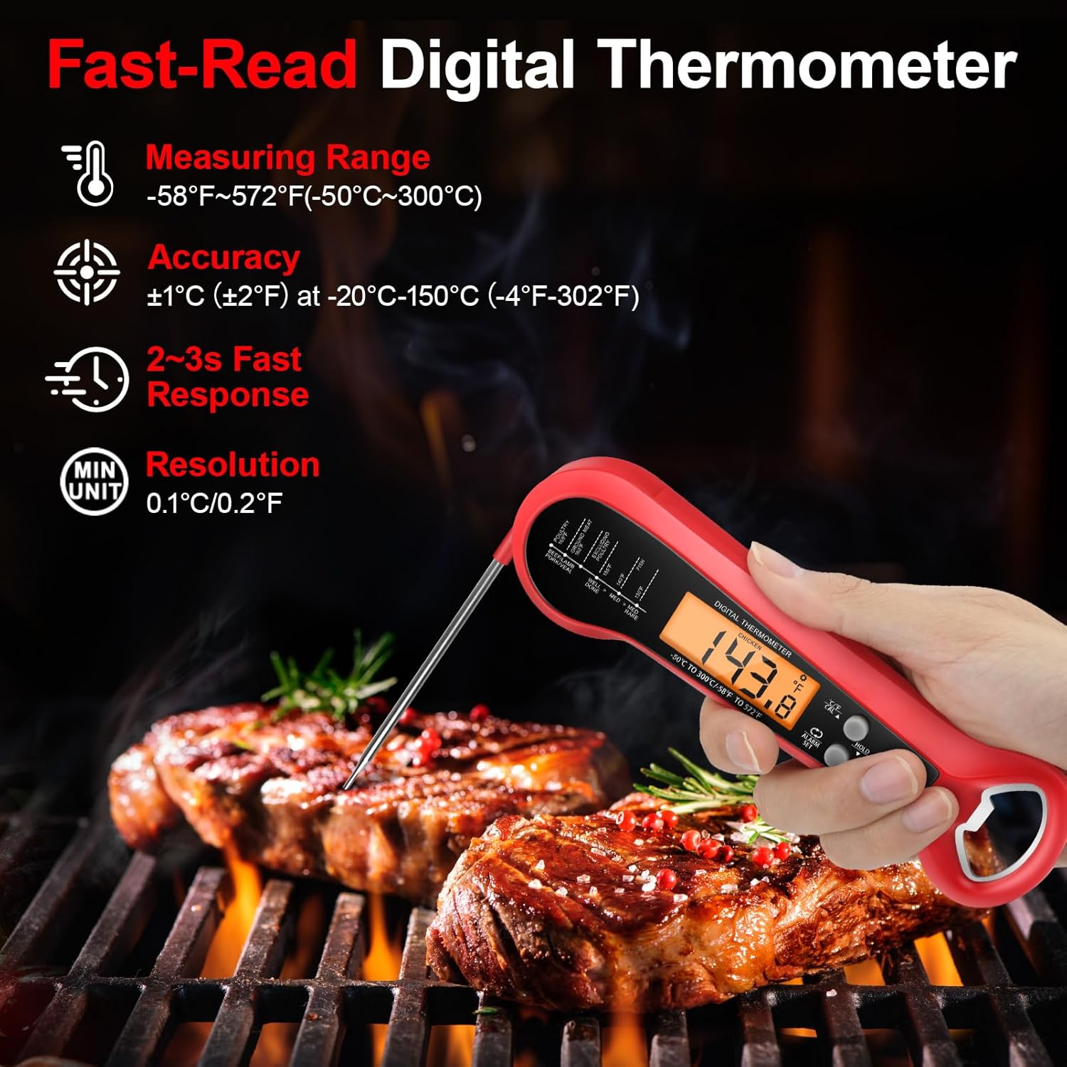 Instant Read Thermometer - Profesjonalny cyfrowy termometr do mięsa, wodoodporny,